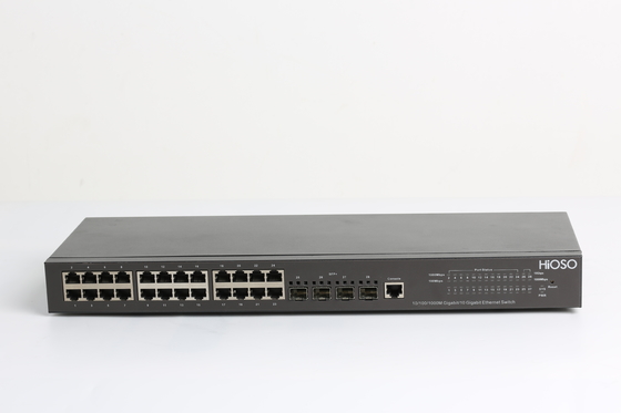 HiOSO 28 λιμένας 24 1000M βιομηχανικός διακόπτης Ethernet διακοπτών ασφάλειας Ethernet +4 λιμένων 10G SFP
