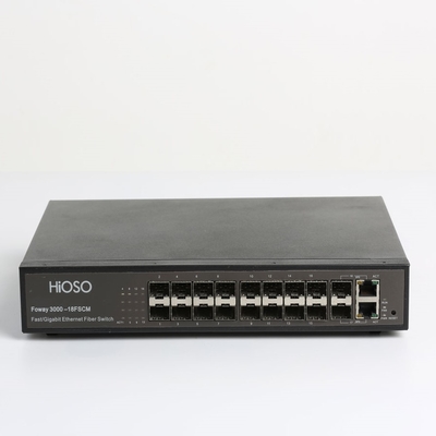 Διακόπτης 16 ινών Hioso +2 Combo ηλεκτρονική δύναμη ασφάλειας SNMP Ιστού υποστήριξης διακοπτών ανερχόμενων ζεύξεων AC100V οπτική